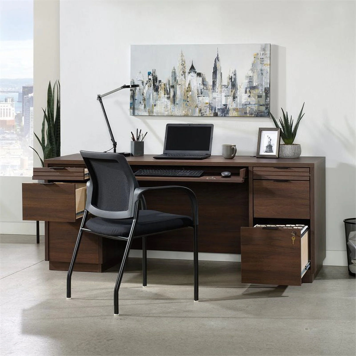 72" Wooden Computer Credenza Desk in Spiced Mahogany M467