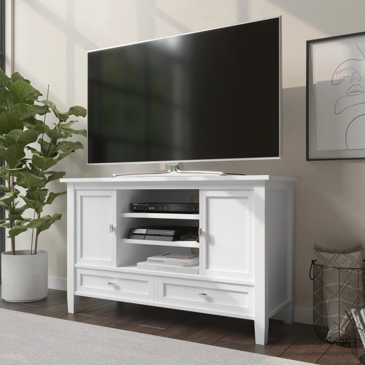 White Solid Wood TV Media Stand F9765