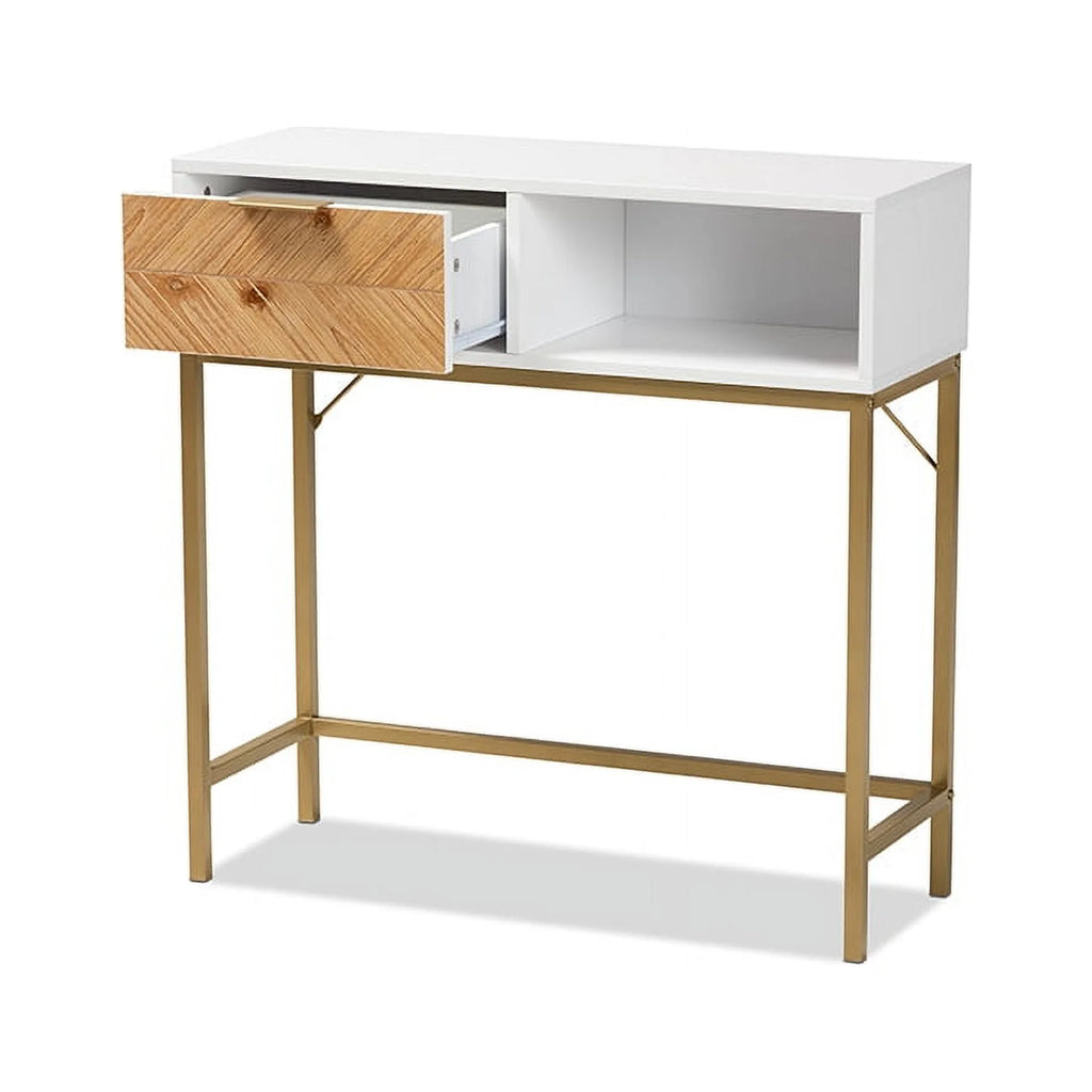 Oak Brown and White 1-Drawer Console W49413