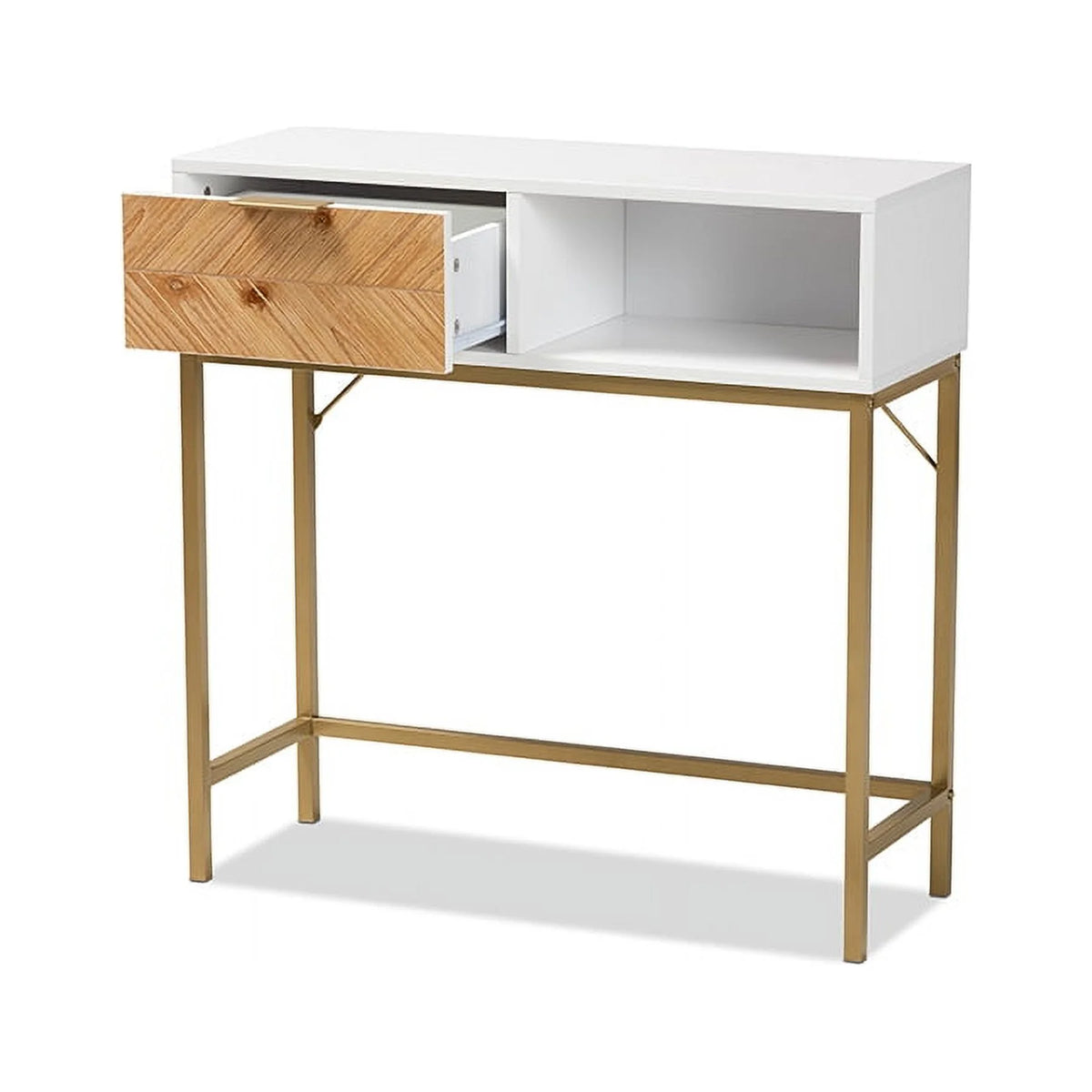Oak Brown and White 1-Drawer Console W49413