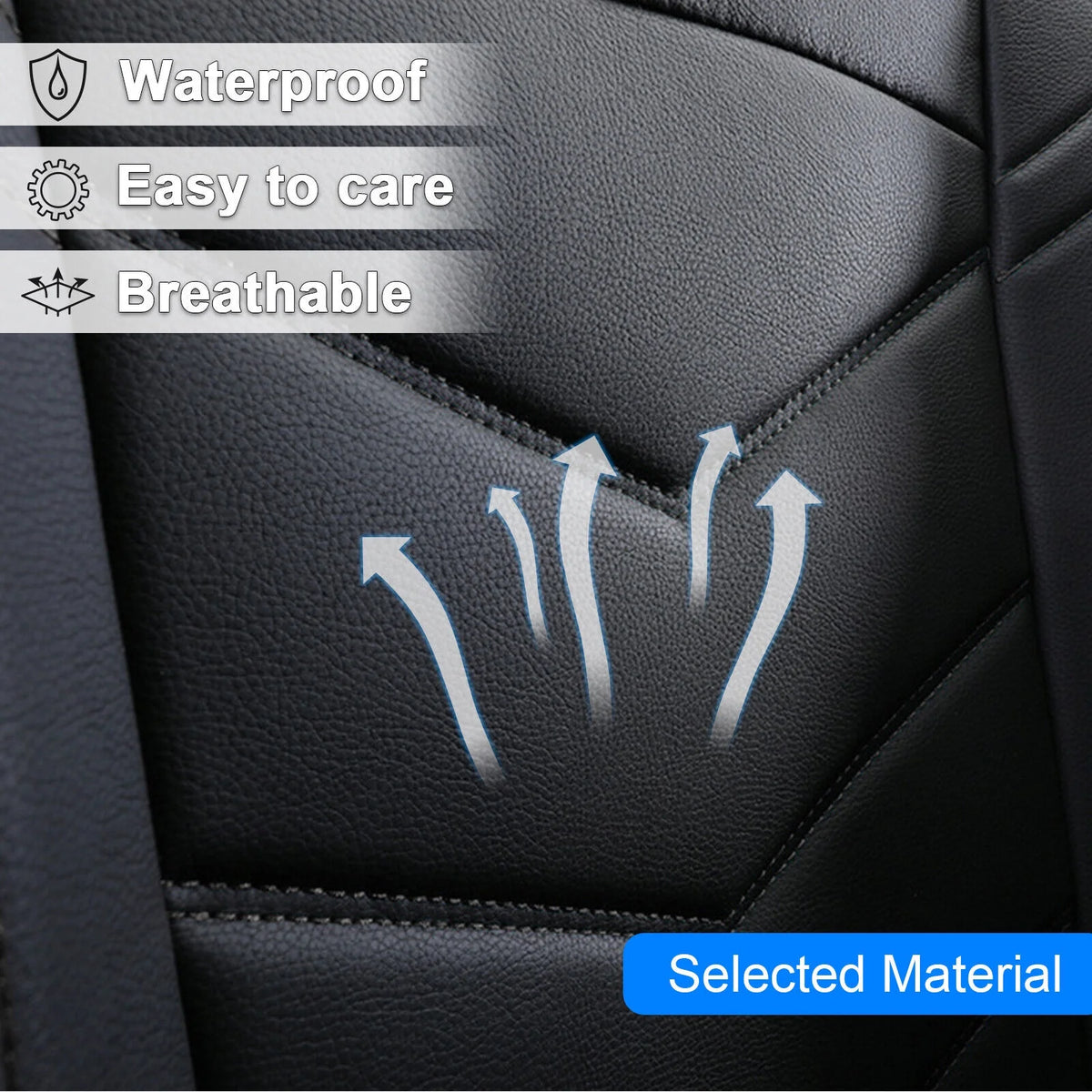 2PCS Waterproof PU Leather Front Car Seat Covers Black Q25285