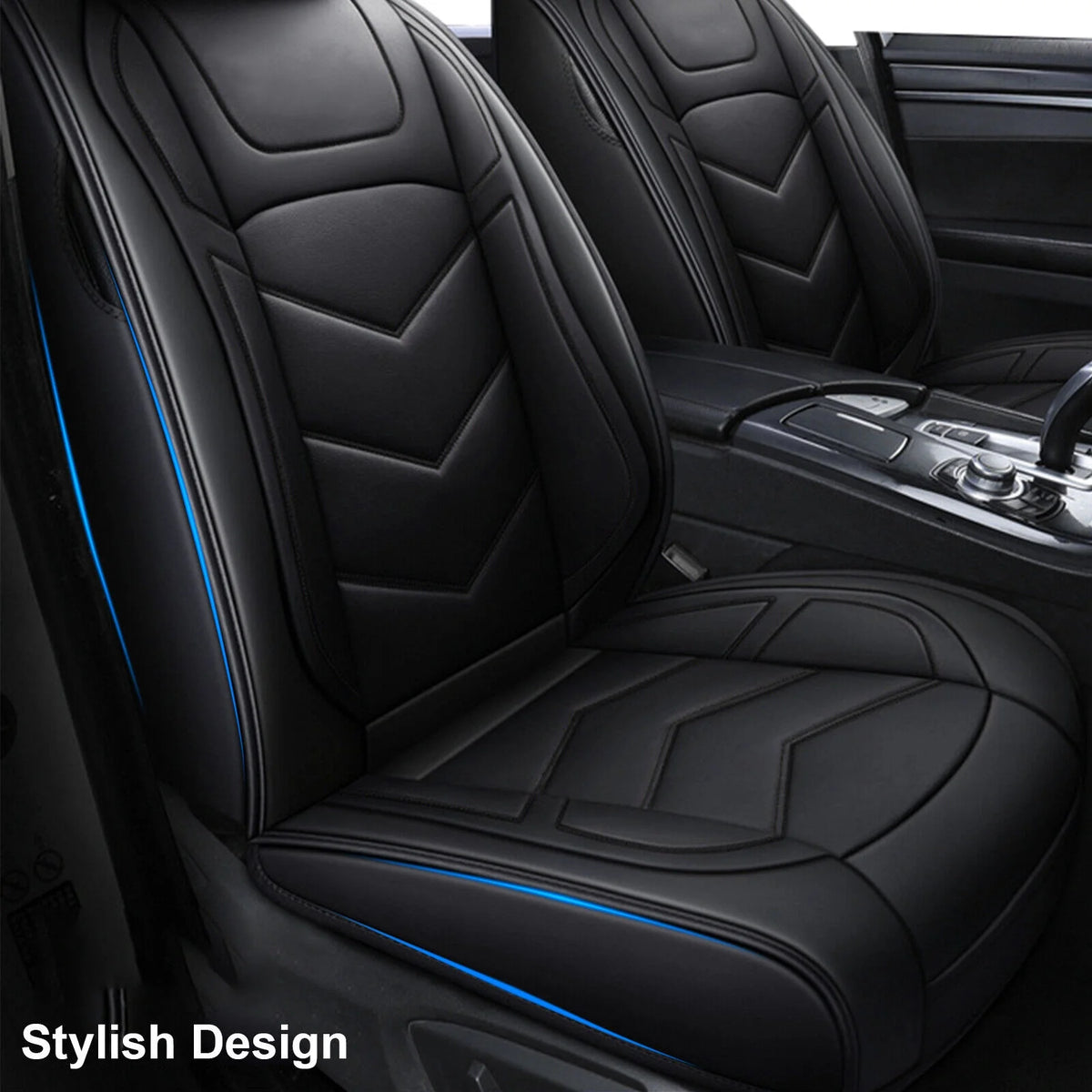 2PCS Waterproof PU Leather Front Car Seat Covers Black Q25285
