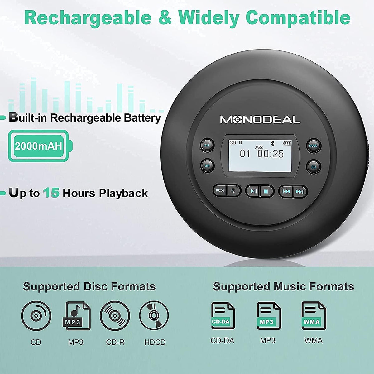 Bluetooth CD Player with Headphones, Pack of 2 W2748
