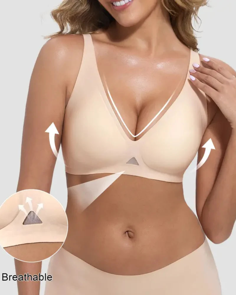 Wireless Deep V Neck Bra with Breathable Mesh Panels K65731