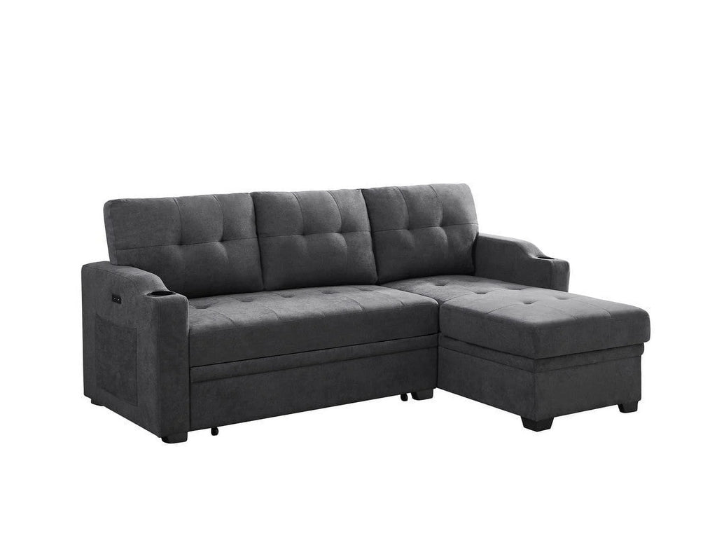 Dark Gray Woven Fabric Sleeper Sectional with Cupholder, USB Charging Port and Pocket Q5181