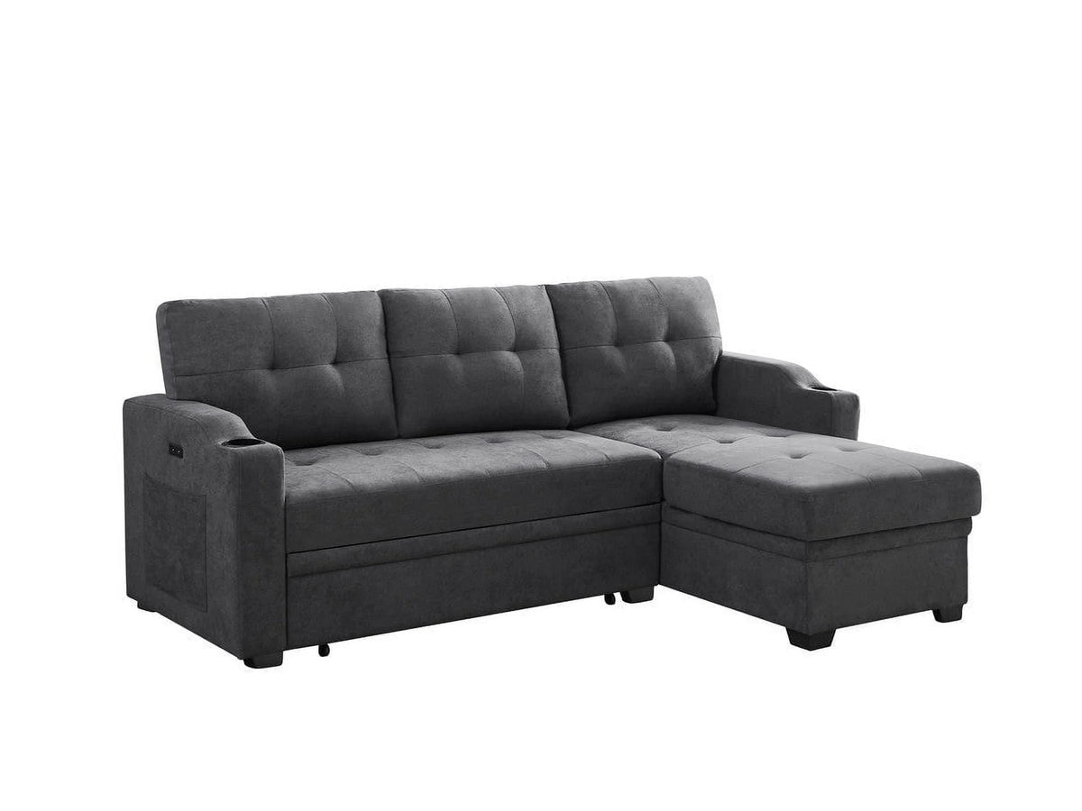Dark Gray Woven Fabric Sleeper Sectional with Cupholder, USB Charging Port and Pocket Q5181