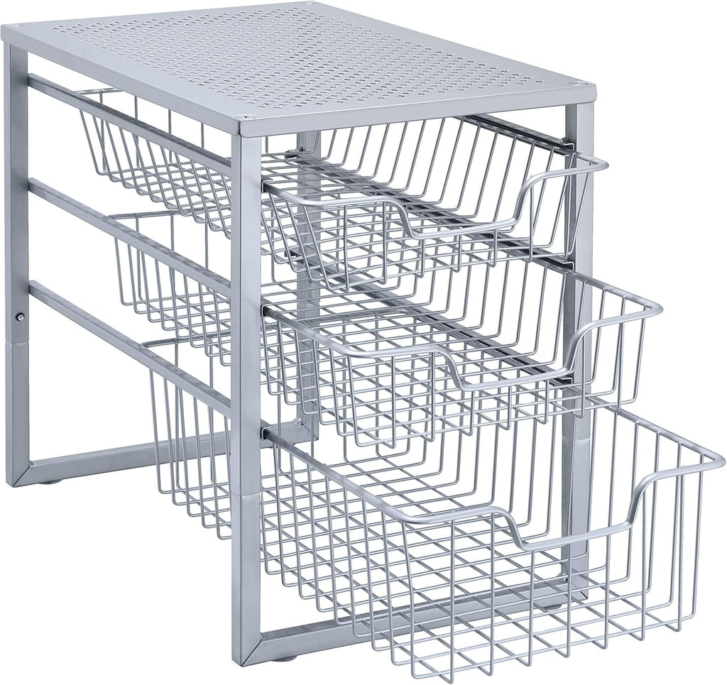 White 3-Tier Under Sink Cabinet Organizer with Sliding Storage Drawer K27235