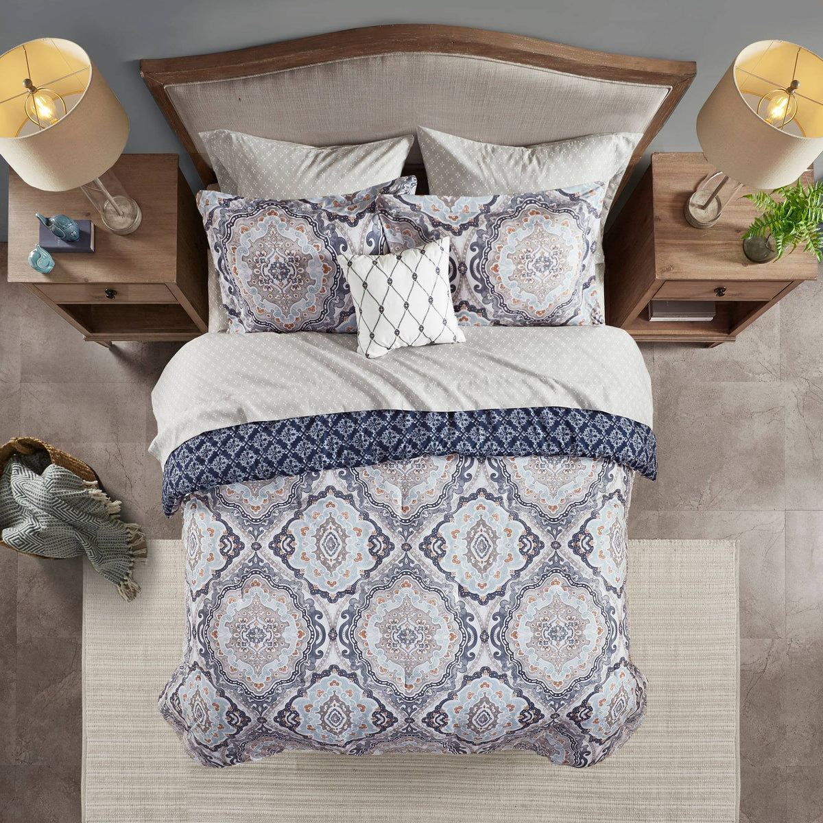 Navy King Reversible Complete Bedding Set O3231