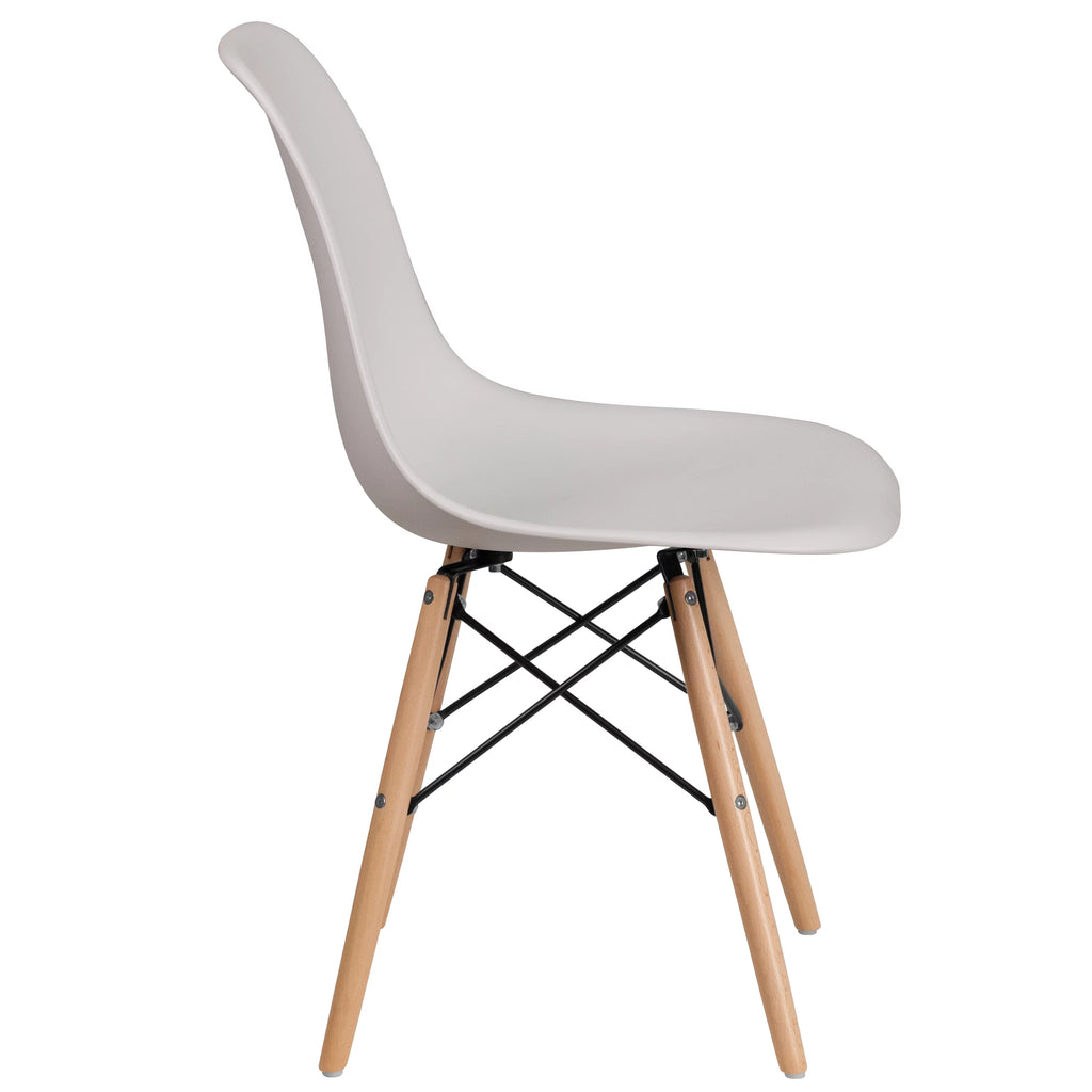 White Plastic Chair with Wooden Legs T9242