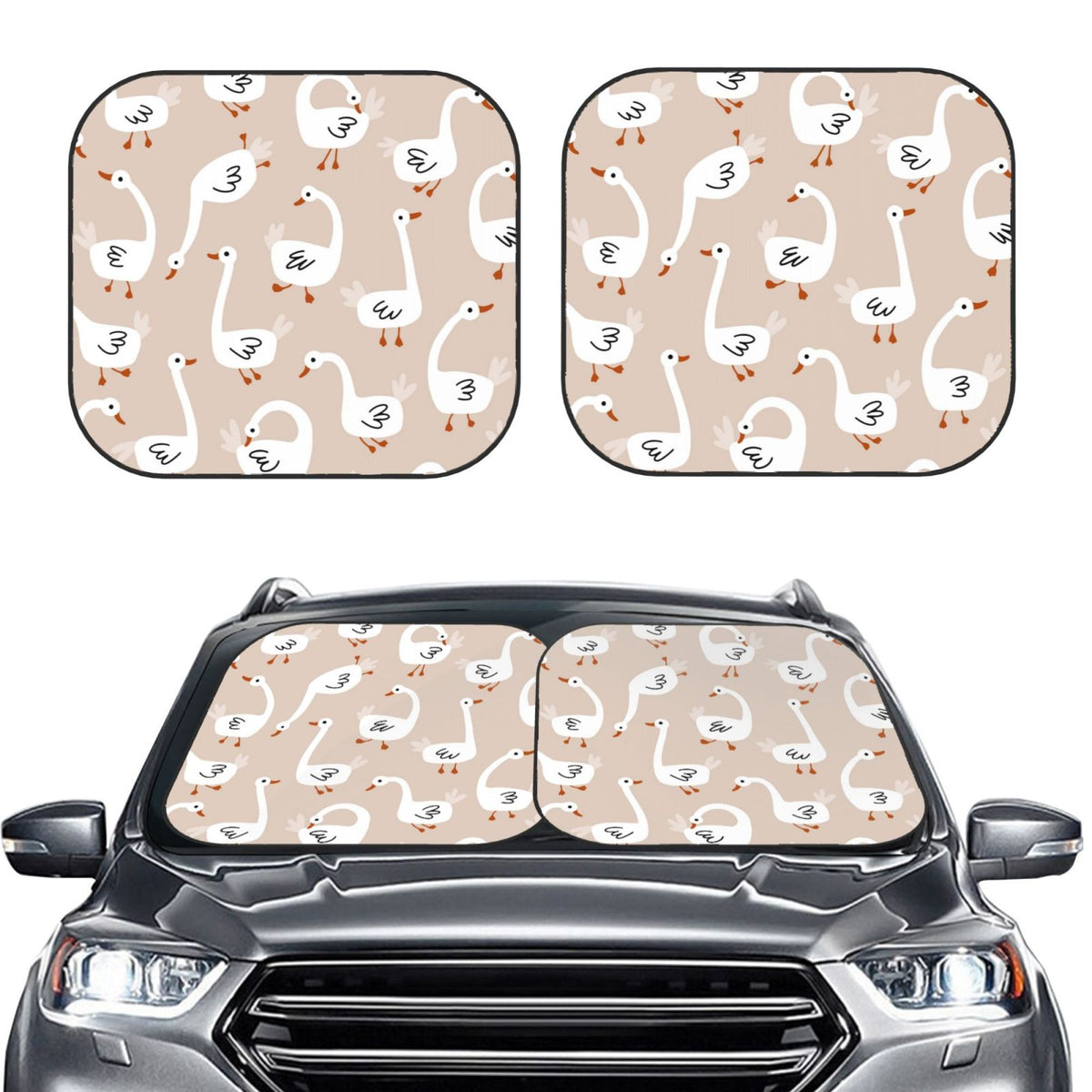 White Goose Windshield Sun Shade, Foldable 2-Piece Car Front Window Sunshade J578