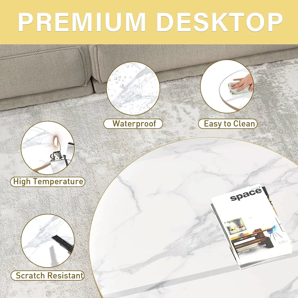 Round Coffee Table with White Faux Marble Top M2476