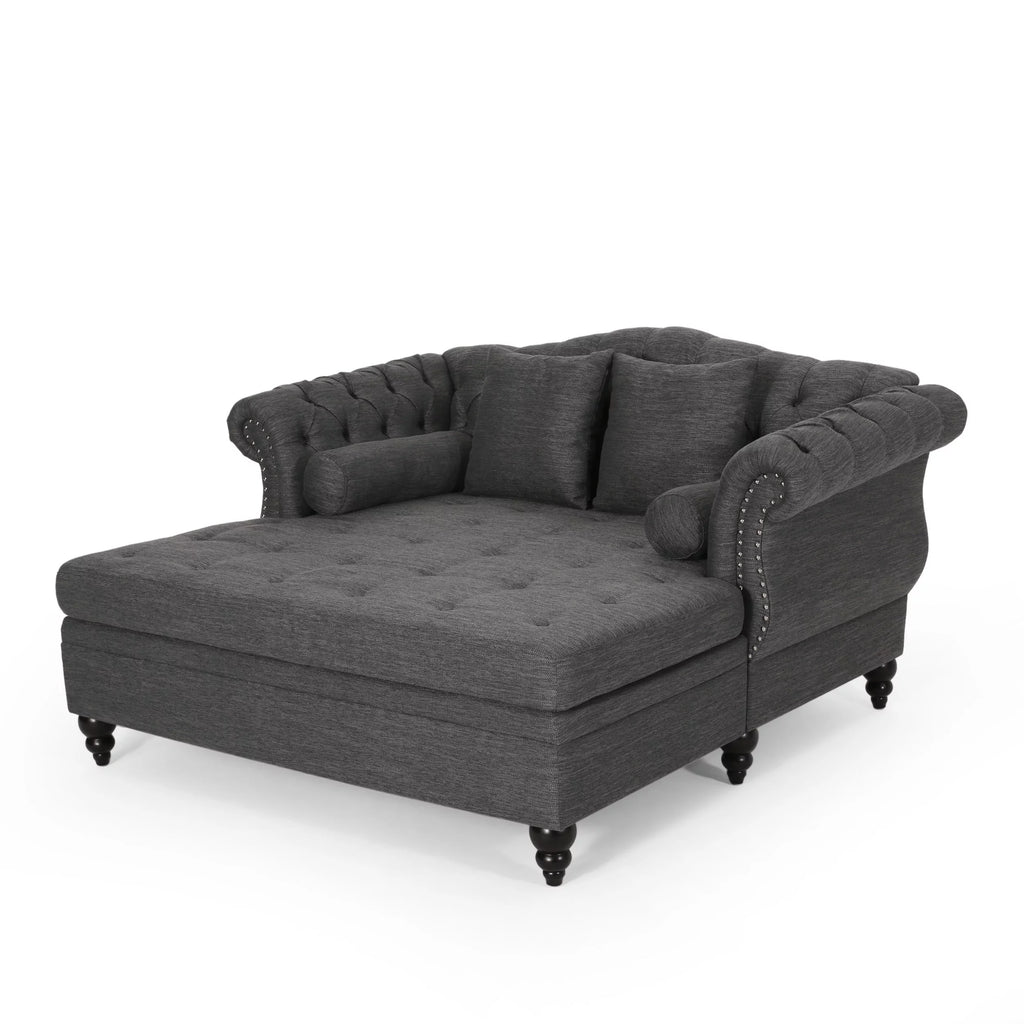 Dark Brown and Charcoal Tufted Chaise Lounge P6219