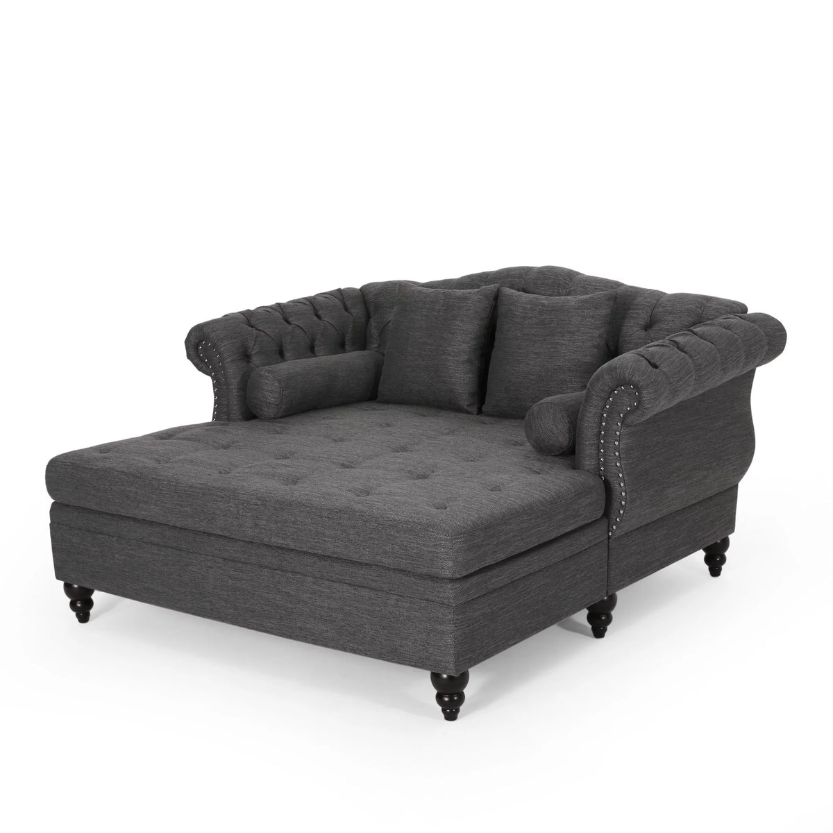 Dark Brown and Charcoal Tufted Chaise Lounge P6219