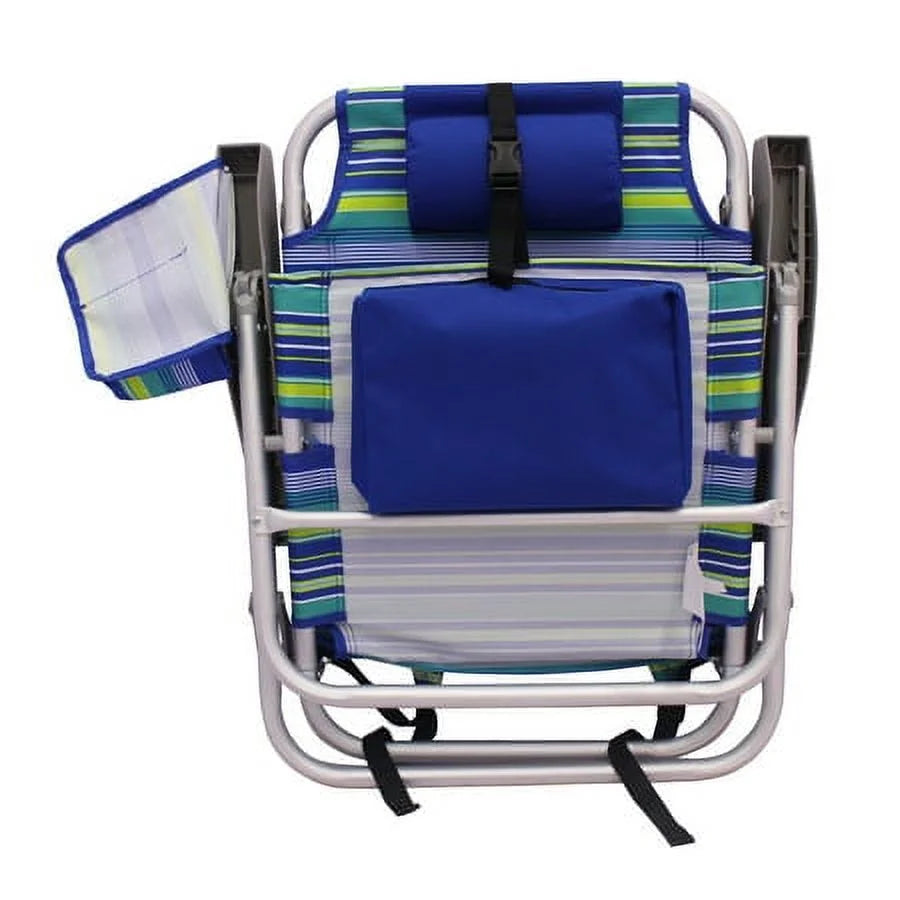 2-Pack Lay-Flat Backpack Chair Blue & Green Stripe K8709