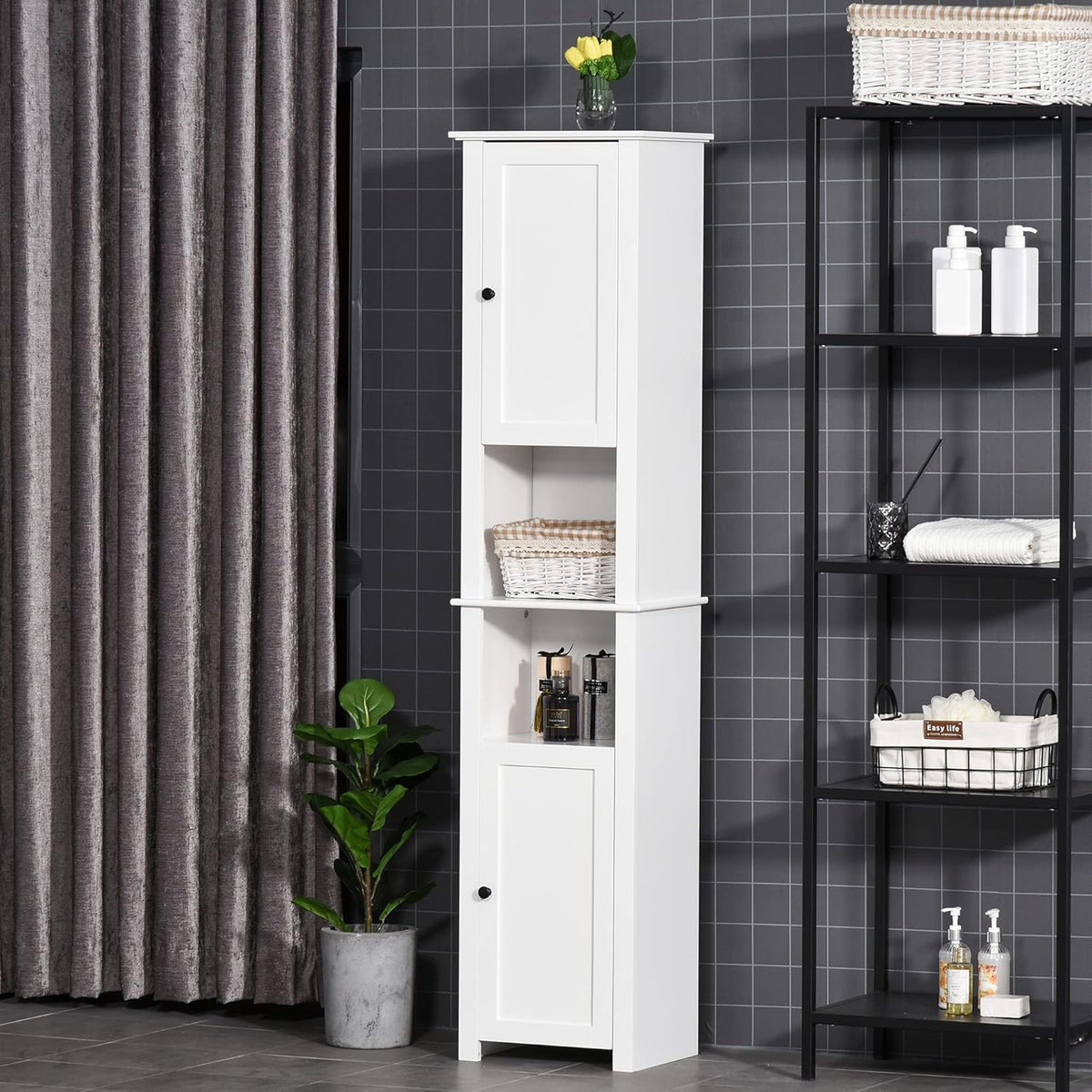 White Freestanding Bathroom Storage Cabinet with 2 Cupboards Y5314