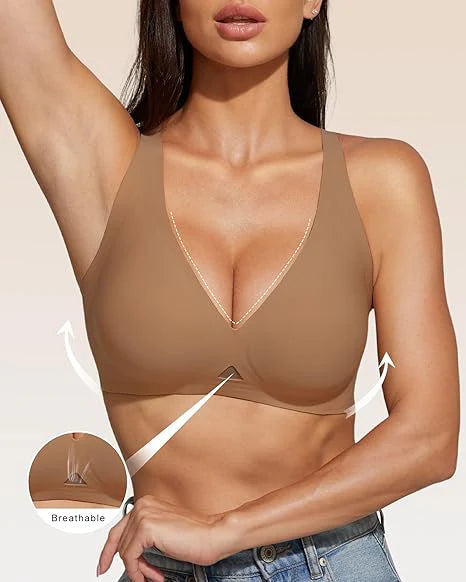 Wireless Deep V Neck Bra with Breathable Mesh Panels K65731
