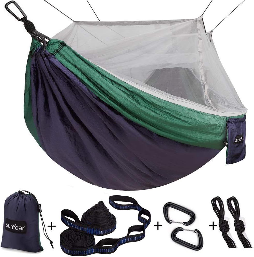 Portable Double Hammock with Net, 2 Person Hammock Tent with Straps O702333