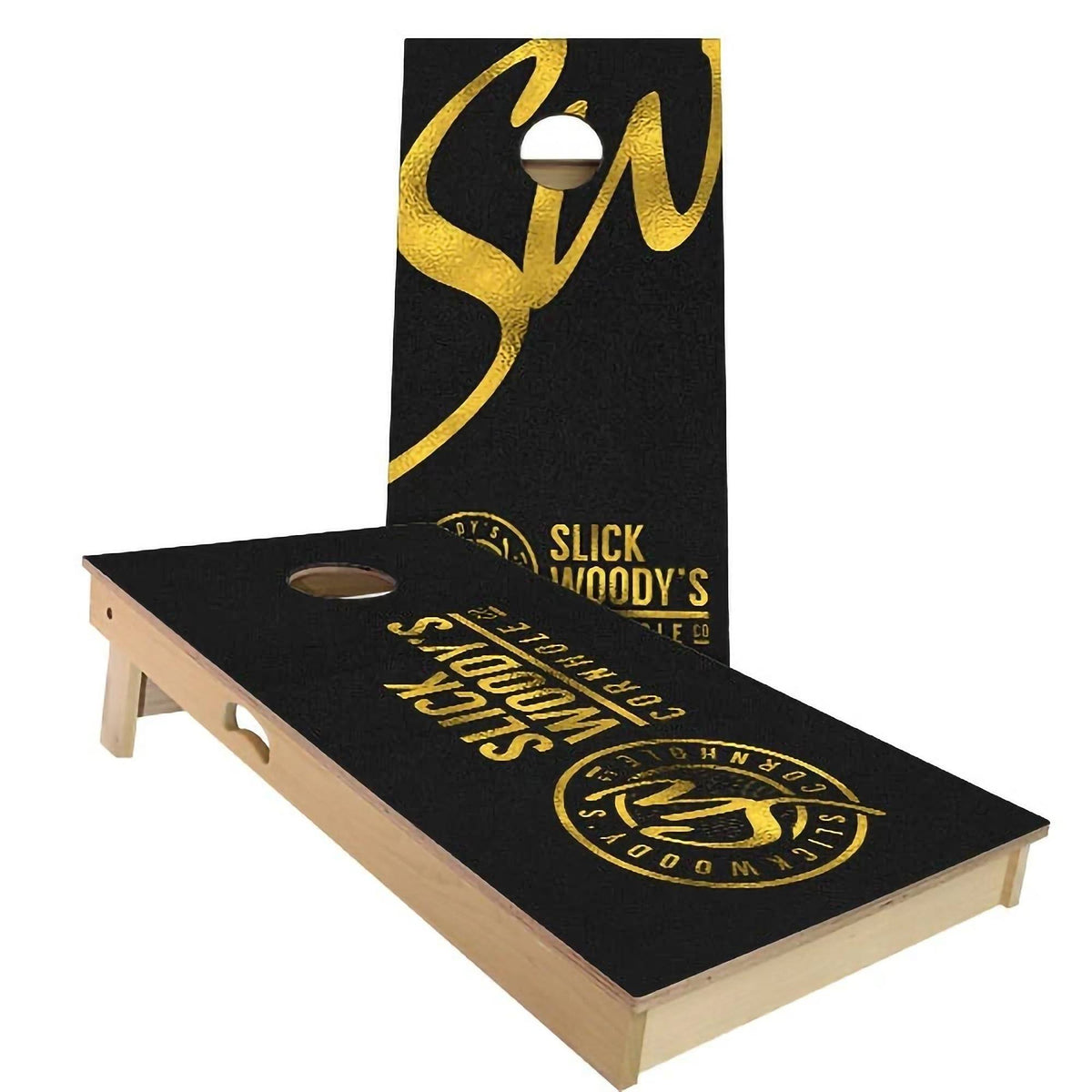Black and Gold Cornhole Board Set with Carrying Case S5766