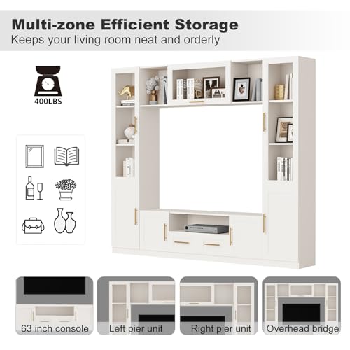 White TV Stand with Glass Doors & Shelves K902