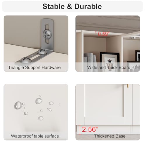 White TV Stand with Glass Doors & Shelves K902