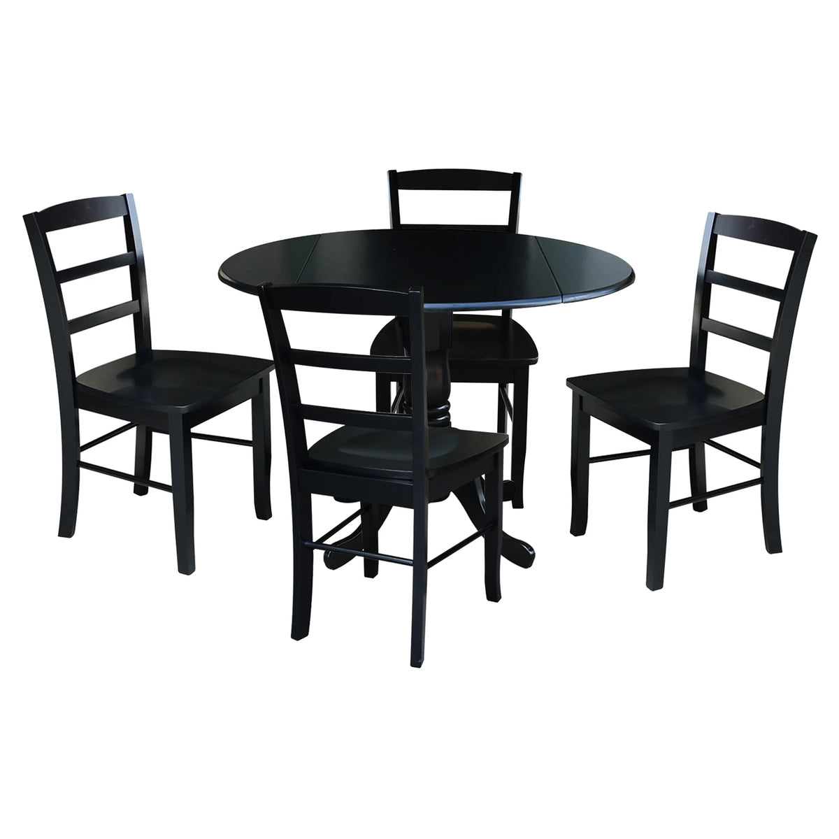 Solid Wood 5-Piece Dining Set with Drop Leaf Table and 4 Ladder Back Chairs C58687