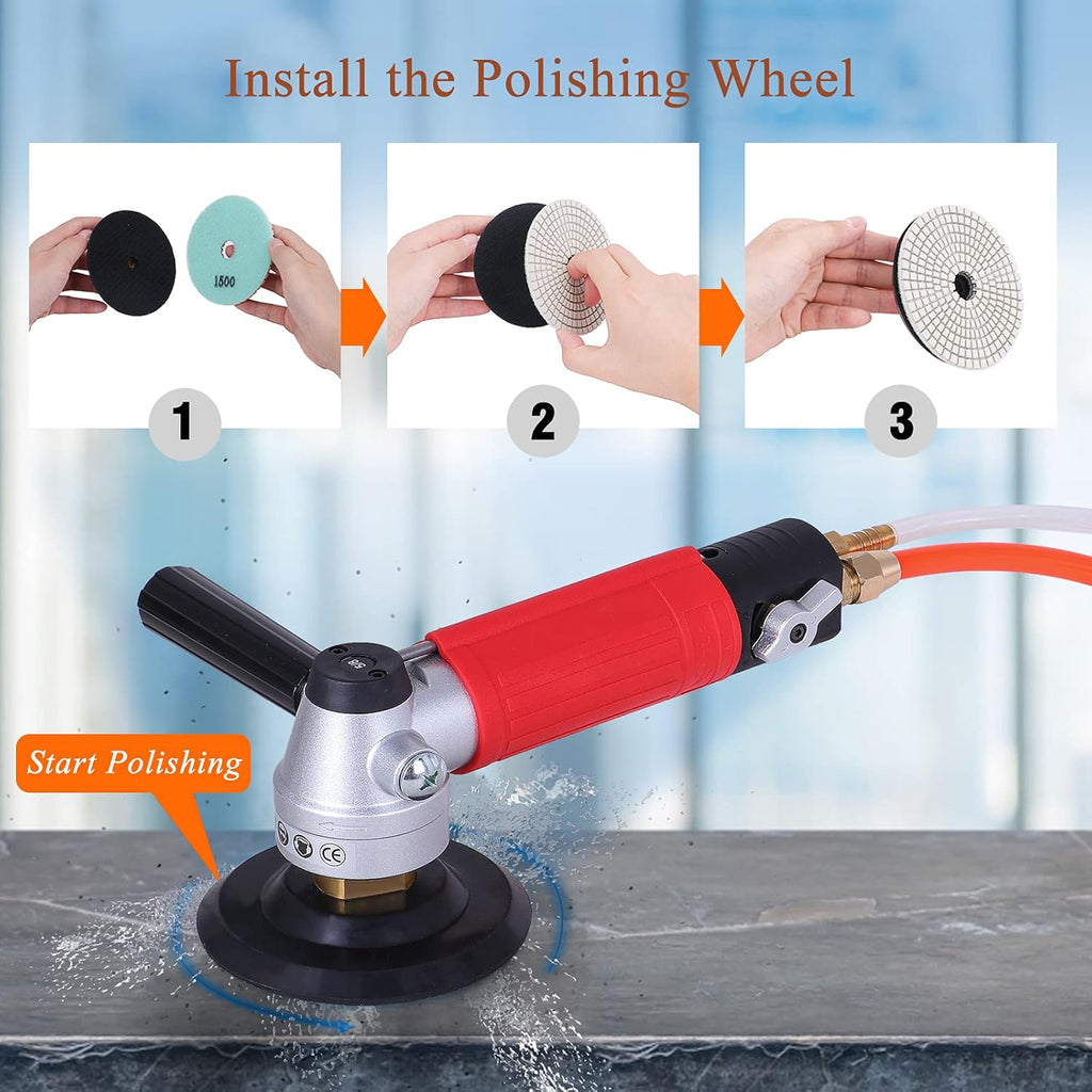 4" Pneumatic Wet Polisher Grinder Sander with 7 Pieces Polishing Pads K515