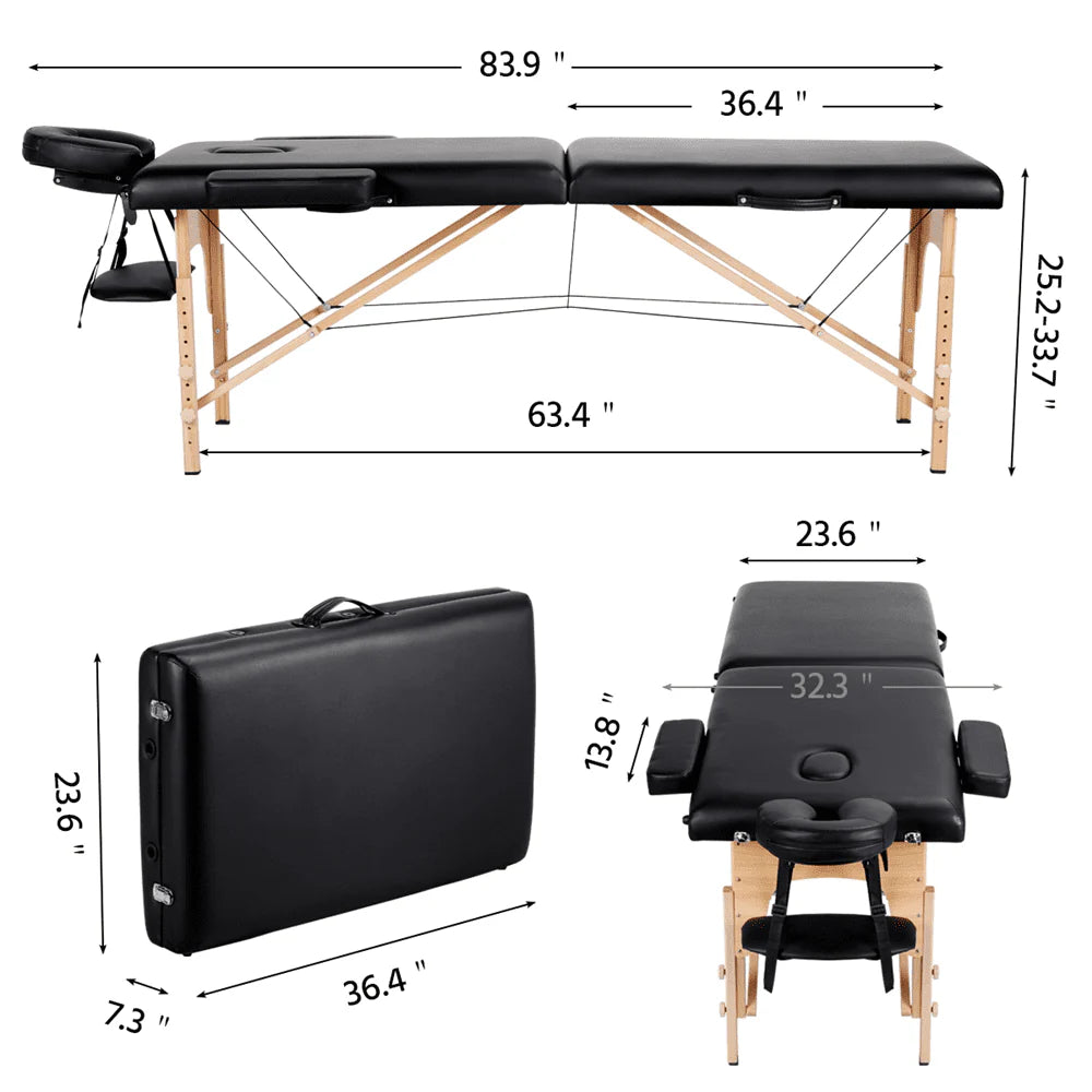 Black Adjustable Folding Massage Bed C161