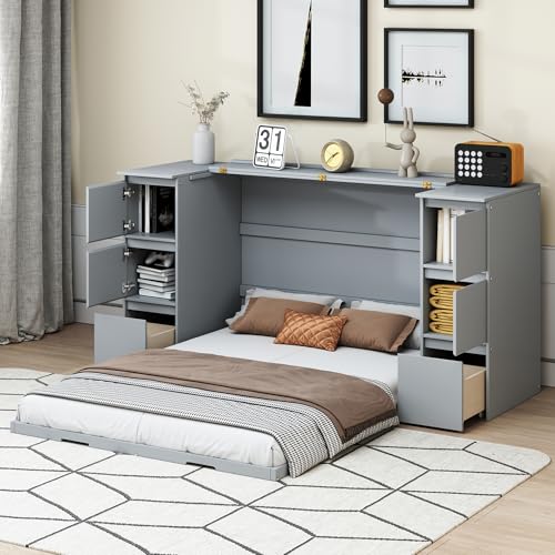 Twin Size Murphy Bed with Charging Station and Storage Drawers V623571