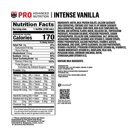 Intense Vanilla Protein Shake 32g Protein 1g Sugar 11.16 Fl Oz Pack of 12 I987906
