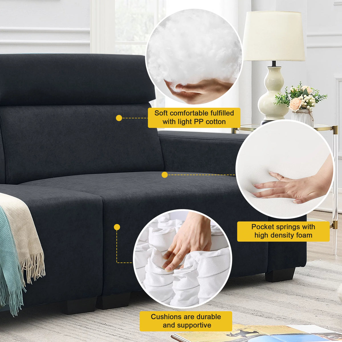 Black Velvet 2-Seater Sofa M888069