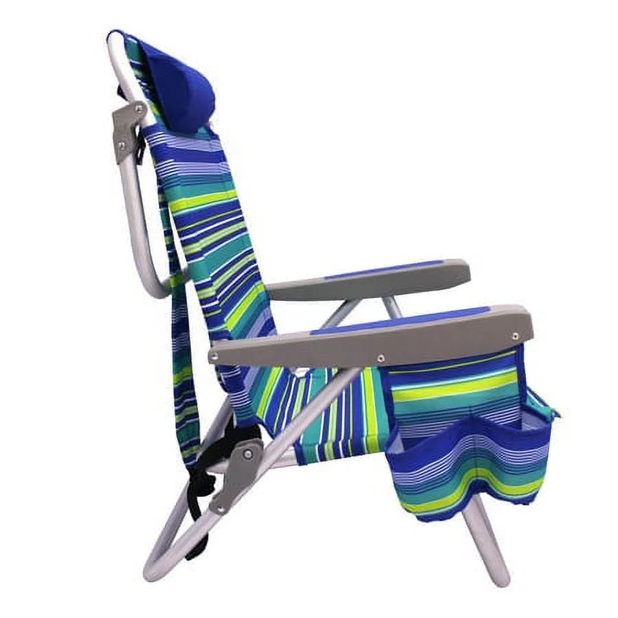 2-Pack Lay-Flat Backpack Chair Blue & Green Stripe K8709