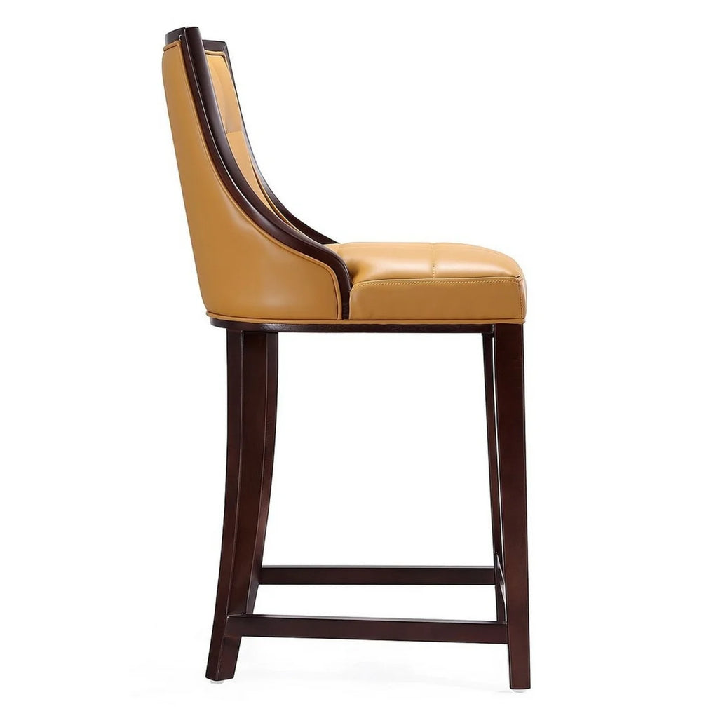 Camel and Dark Walnut Beech Wood Counter Height Bar Stool O8108