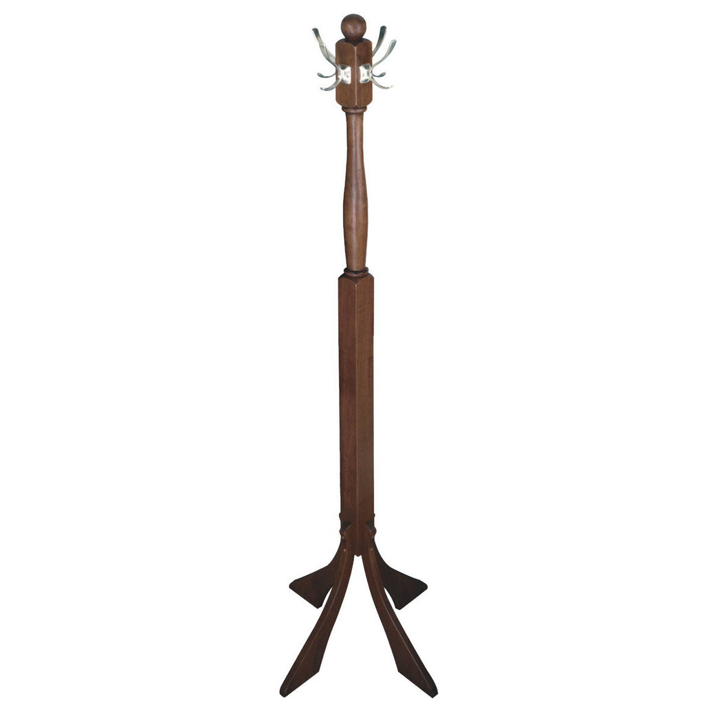 Polished Walnut Coat Rack Tree with 4 Stainless Hooks L37973