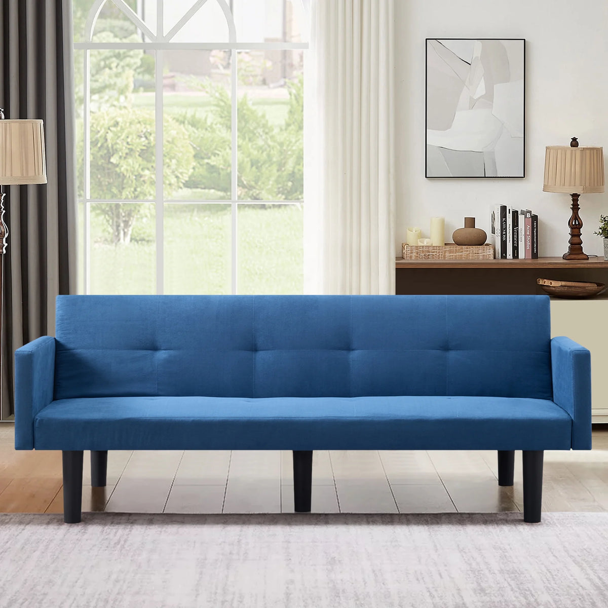 Blue Faux Suede Futon Sofa Bed F400150