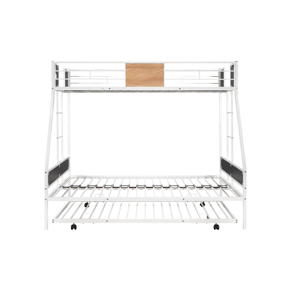 Twin Over Twin Full Metal Bunk Bed Frames with Trundle & Two-Side Ladders M4019