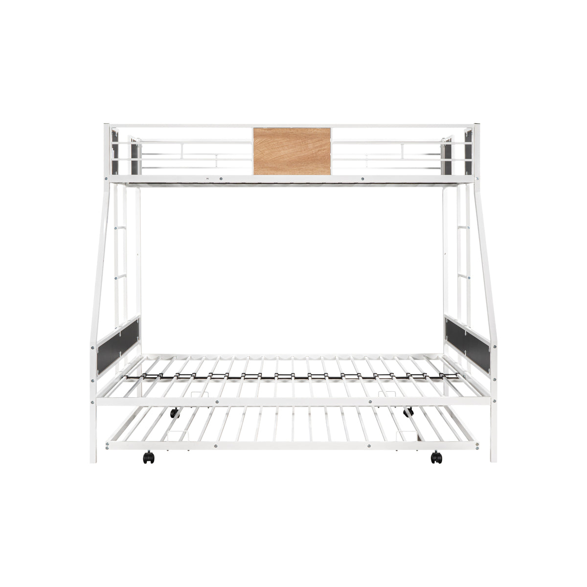 Twin Over Twin Full Metal Bunk Bed Frames with Trundle & Two-Side Ladders M4019