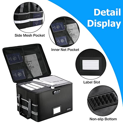 Fireproof Document File Organizer Box with Lock, Collapsible Black Y642