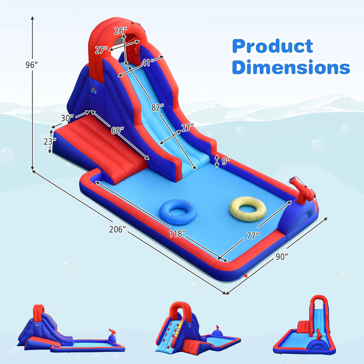 Inflatable Water Slide Park with Climb Slide Pool & 2 Swim Rings U312170