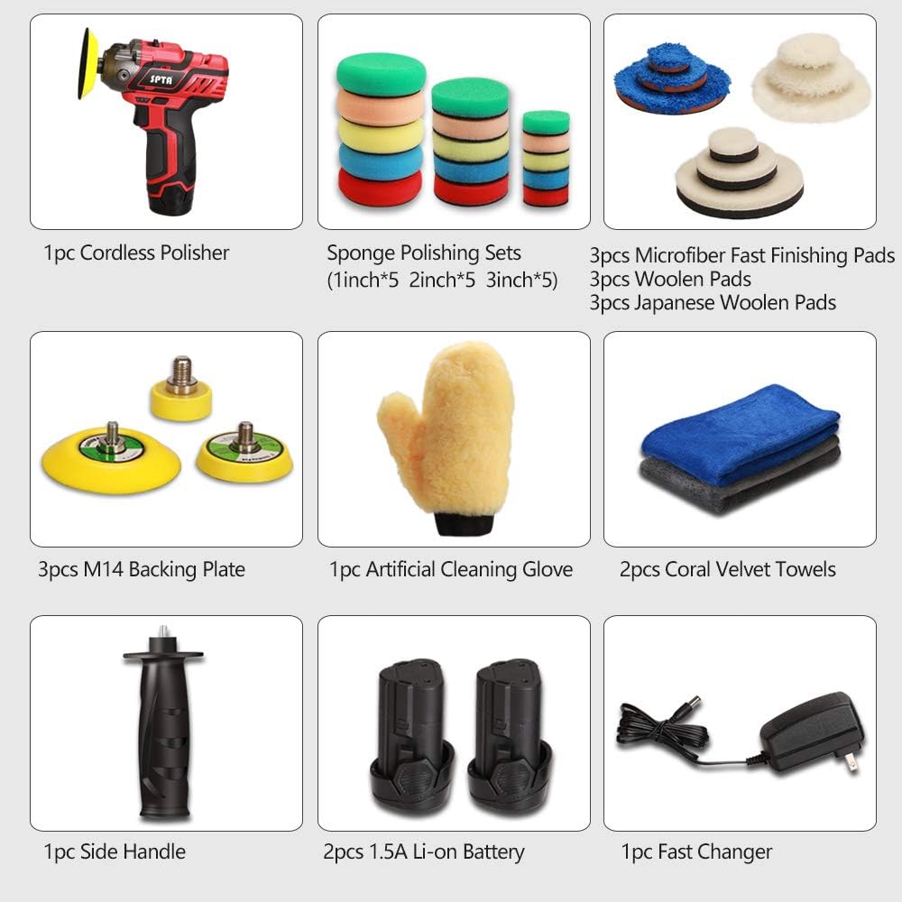 12V Cordless Car Polisher and Buffer with 1500mAh Li-ion Battery, Pack of 2 I1145