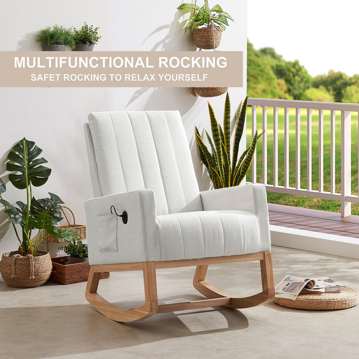 White Linen Rocking Chair Set of 2 C136
