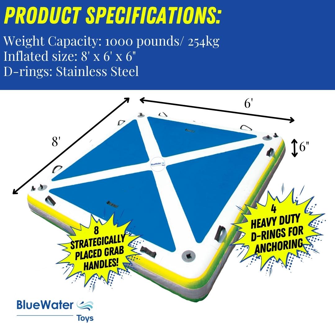 Blue Water Toys Four Person Inflatable Swim Deck with Non-Slip Surface, 8' x 6' C608