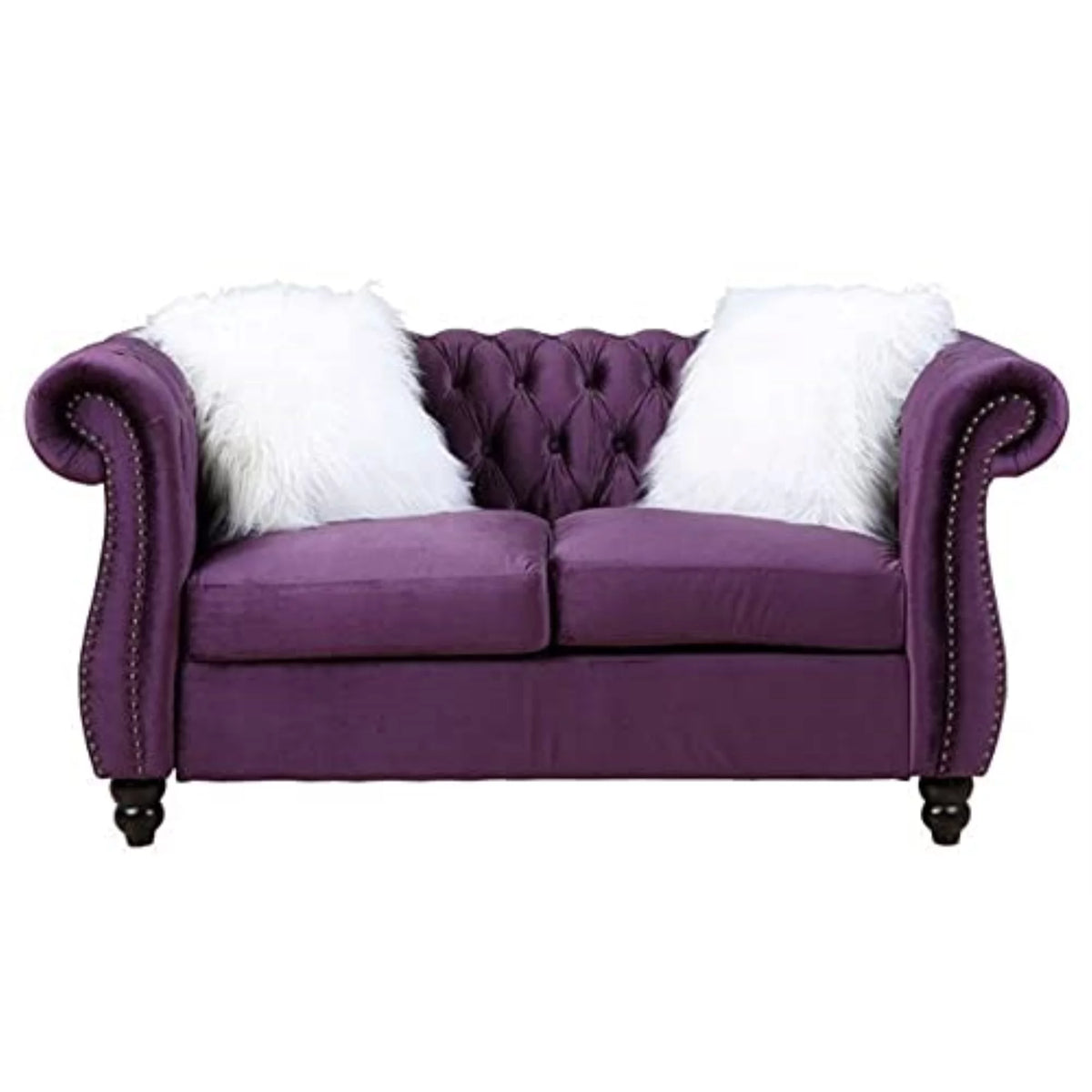 Purple Velvet Loveseat with 2 Pillows J2740