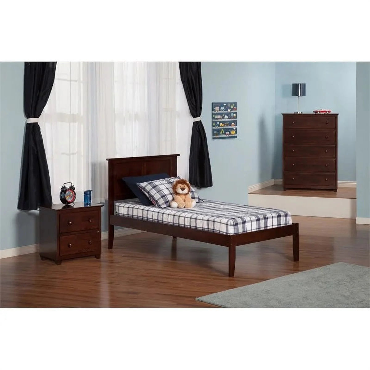 Solid Wood Twin XL Platform Bed with USB in Walnut H589