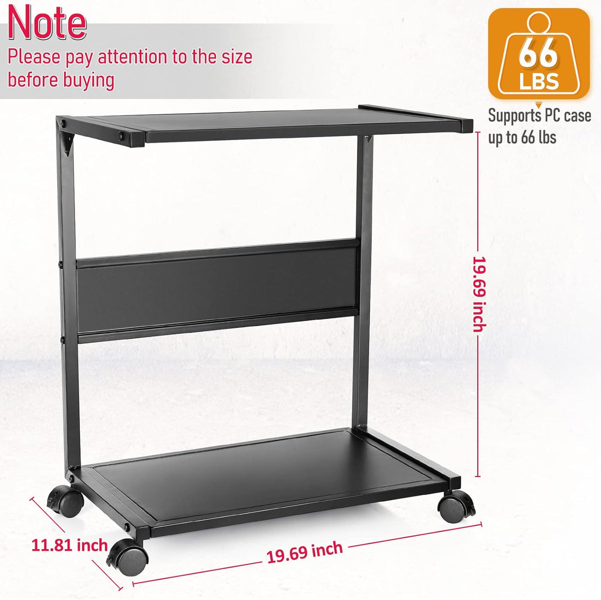 2-Tier Metal PC Stand with Locking Caster Wheels I430