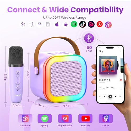 Portable Bluetooth Speaker with 2 Wireless Karaoke Microphones N1657