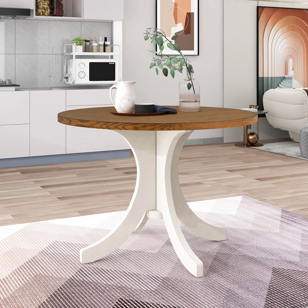 Mid-Century Solid Wood Round Dining Table T623