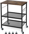 Rustic Brown 3 Tier Rolling Kitchen Cart with Lockable Wheels D81743
