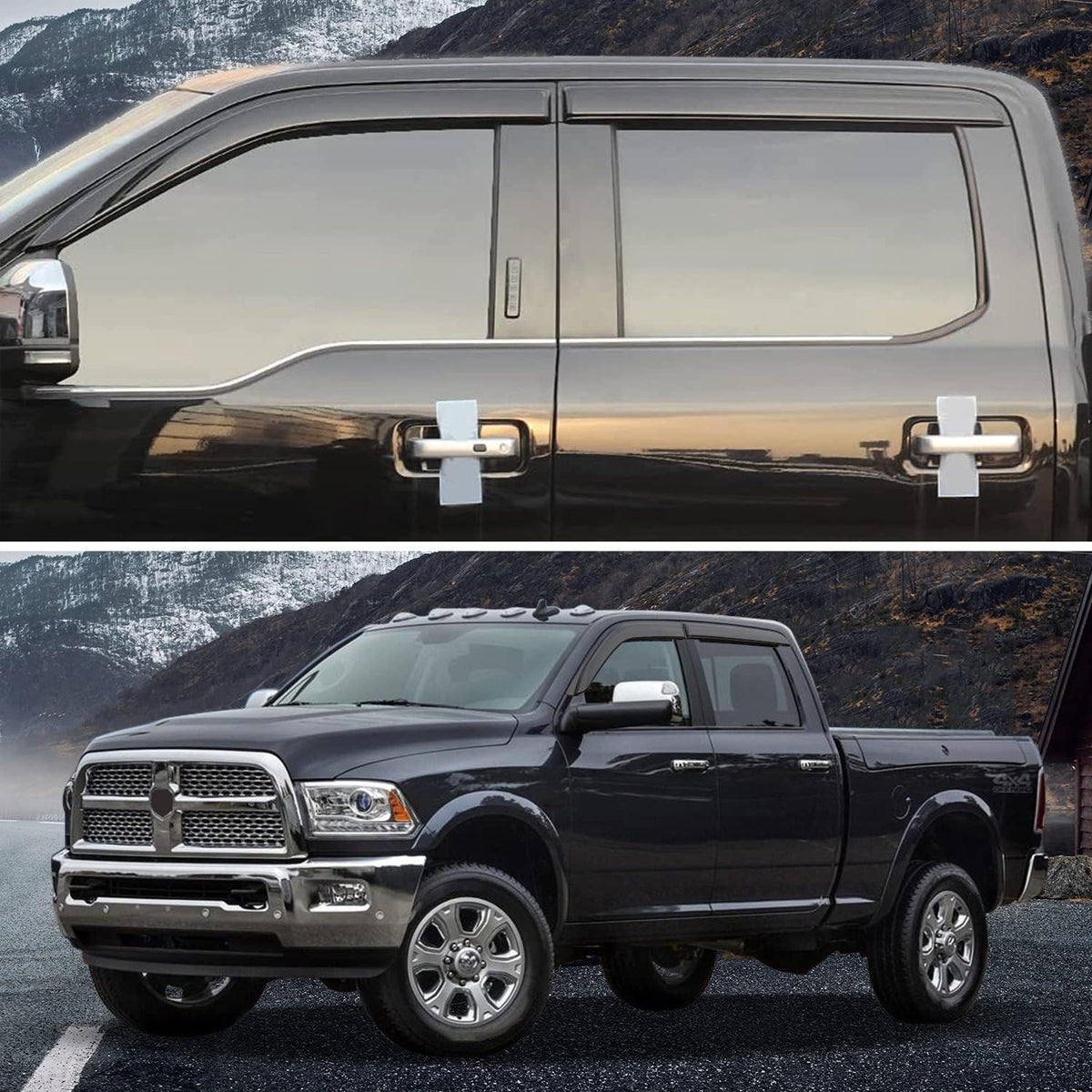 4-Piece Side Window Deflectors Rain Guards for Dodge Ram Crew Cab L71235