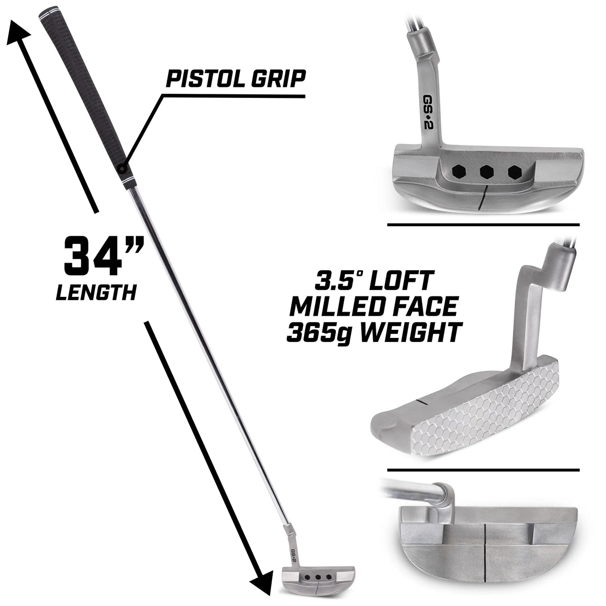 34" Right-Handed Mallet Putter with Pistol Grip and Milled Face A782