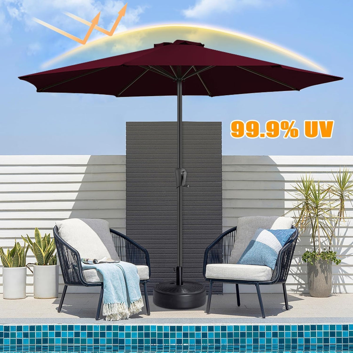 Wine Red 6.5FT 6 Ribs Patio Umbrella Replacement Top Canopy Cover X86510